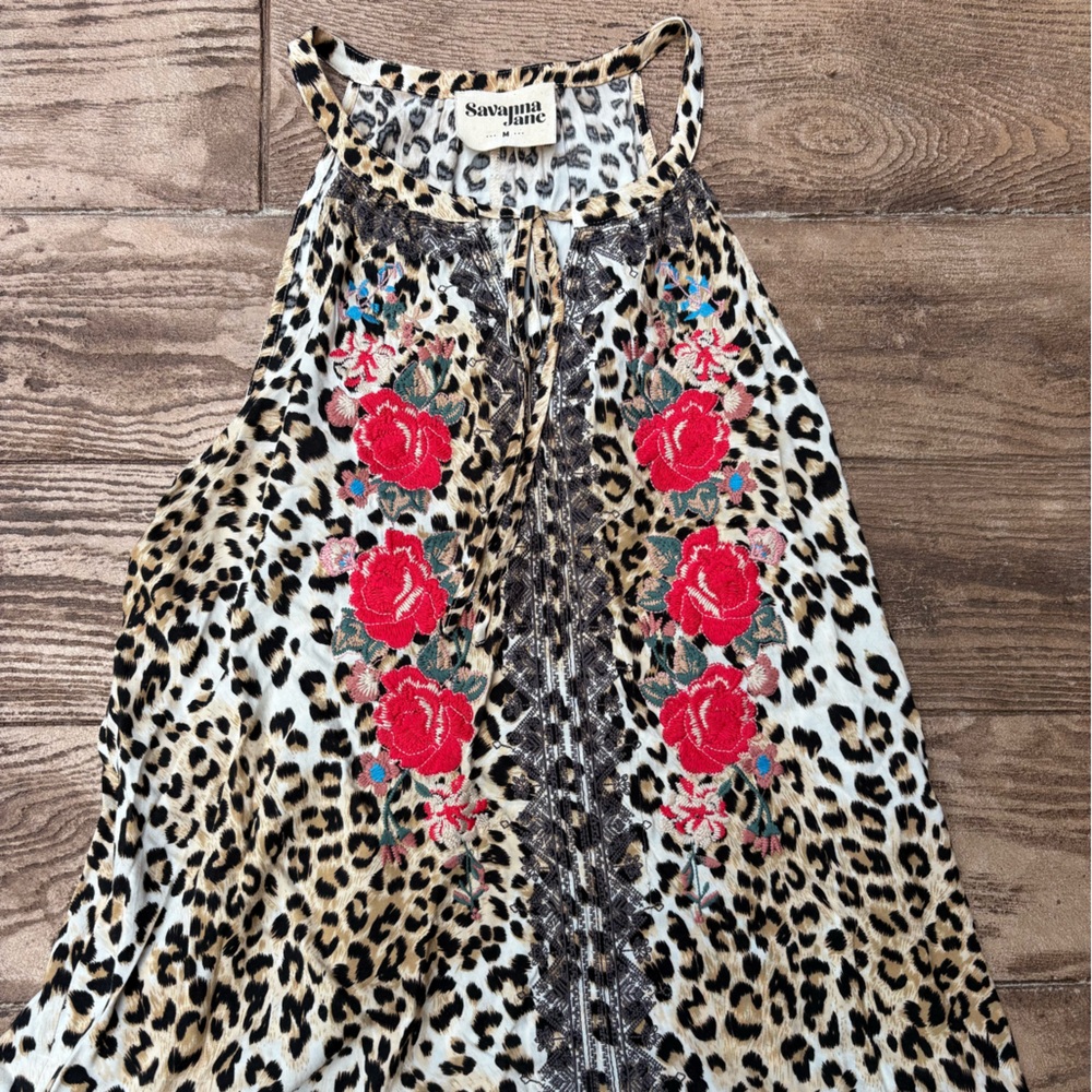 Savanna Jane Leopard top with Red Floral Accents